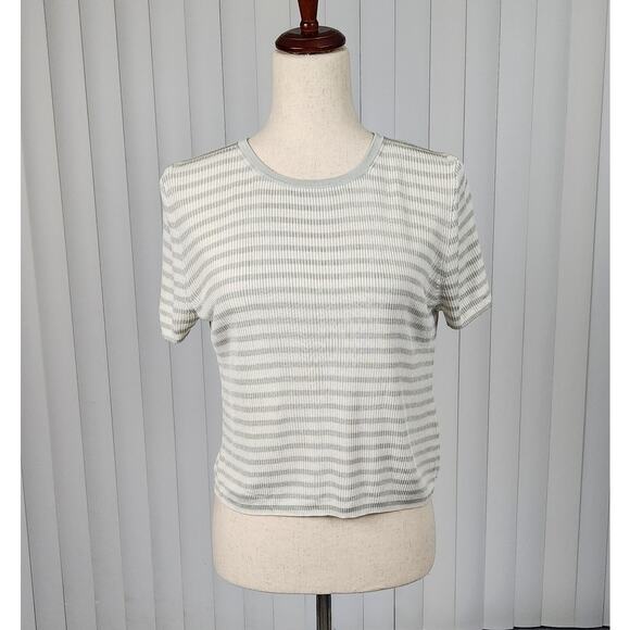 Madewell Micro-Rib Sweater Tee in Monument Short Sleeve Stripes Size Medium - Picture 1 of 11